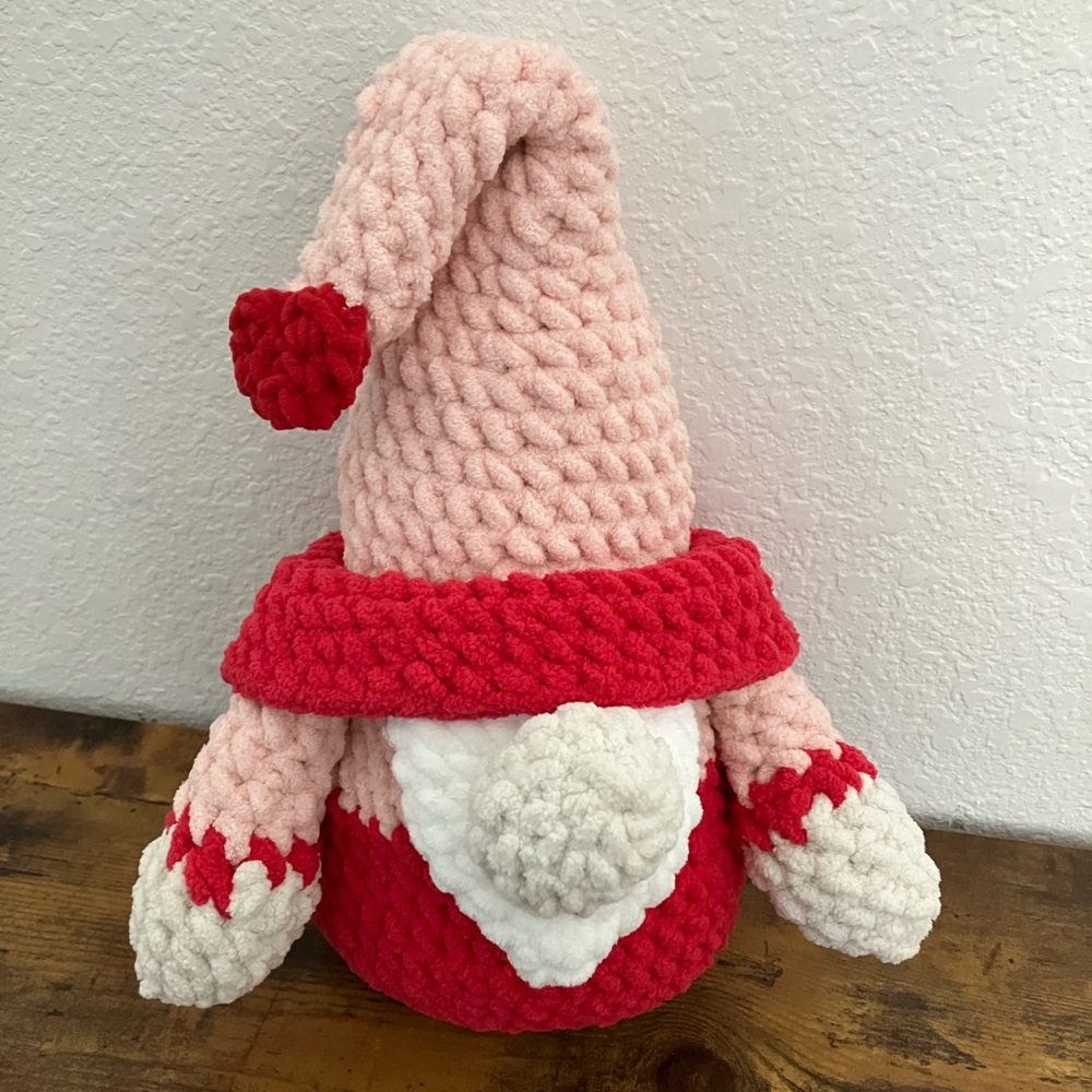 Handmade Crocheted Valentine Christmas Gnome Plushie, Cottagecore Decor, Toy